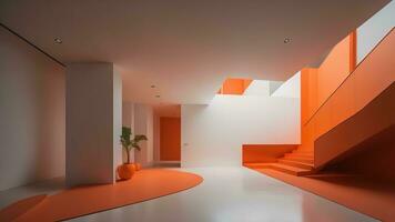 AI generated modern interior design with orange and white walls. generative ai photo