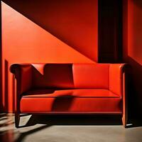 AI generated Red leather sofa in the interior of the room. generative ai photo