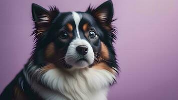 AI generated Portrait of a cute Australian shepherd dog on a purple background. generative ai photo