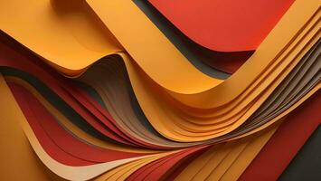 AI generated abstract background with orange and red curved paper layers. generative ai photo