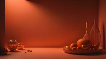 AI generated Orange background with orange fruits and candles, generative ai photo