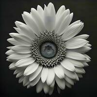 AI generated Black and white photo of a sunflower on a black background. generative ai
