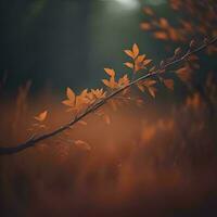 AI generated Autumn leaves on a branch in the forest. Autumn background. generative ai photo
