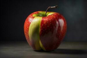 AI generated Red and yellow apple on a dark background, still life, studio shot. ai generated photo