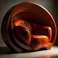 AI generated modern leather armchair in the living room, generative ai photo