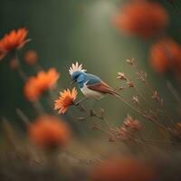 ai generado hermosa pájaro en un flor en el prado, naturaleza serie. generativo ai foto