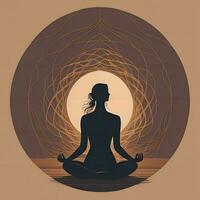 AI generated Silhouette of a woman practicing yoga in lotus position. Vector illustration. generative ai photo