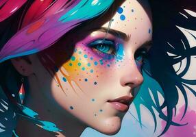 AI generated a beautiful girl with bright make-up. generative ai photo