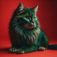 AI generated Beautiful siberian cat on red background. Studio shot. generative ai photo