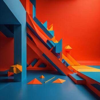 AI generated Abstract blue and orange geometrical background. generative ai photo