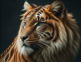 AI generated Portrait of a tiger on a dark background. Close-up. ai generative photo