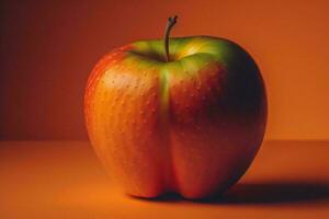 AI generated Red apple on orange background, close-up, retro toned. ai generated photo