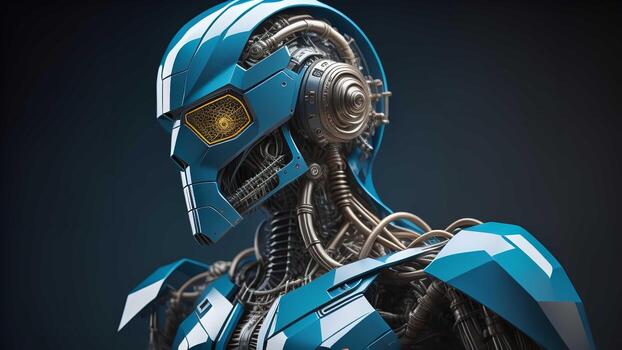 AI generated a robot in blue color isolated on black background. generative ai photo