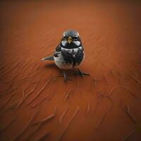 AI generated a little bird on a cracked earth background. generative ai photo