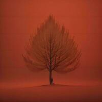 AI generated illustration of a stylized tree on a red background with shadow. generative ai photo