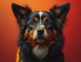 AI generated Australian shepherd dog on a red background. Portrait of a dog. generative ai photo