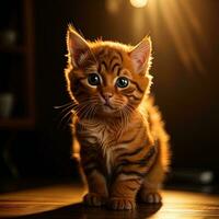 AI generated Cute ginger bengal kitten sitting on the floor at home. generative ai photo