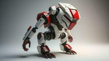 AI generated a robot on a gray background with copy space. generative ai photo