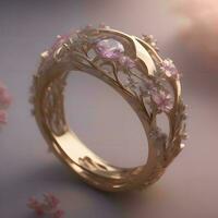 AI generated Beautiful gold ring with precious stones. Jewelry background. generative ai photo