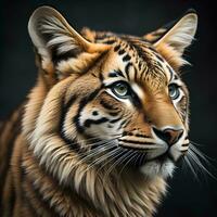 AI generated Portrait of a beautiful tiger on a black background. Close-up. generative ai photo