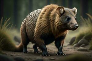 AI generated a sabertooth bear in the forest. generative ai photo