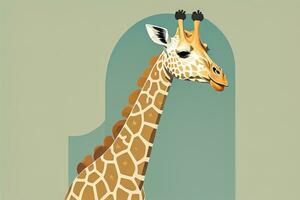 AI generated Giraffe isolated on green background. Cartoon style. Vector illustration. ai generative photo