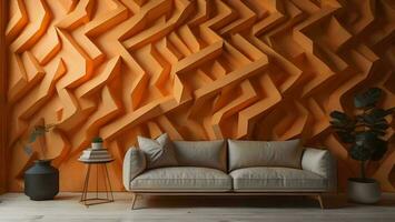 AI generated Modern interior design of living room with orange wall. generative ai photo