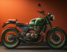 AI generated Vintage custom motorcycle on orange background. generative ai photo