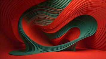 AI generated abstract wavy background, red and green colors. generative ai photo