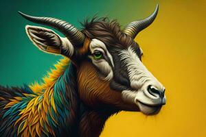 AI generated Portrait of a goat on a multicolored background. ai generated photo