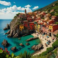 AI generated Colorful village Vernazza in Cinque Terre National Park, generative ai photo