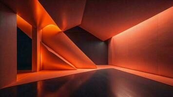 AI generated Abstract empty room interior with concrete floor and neon lights. generative ai photo