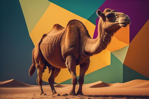 AI generated Camel in the desert. generative ai photo