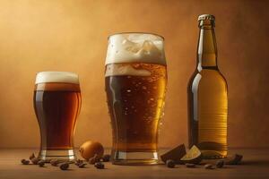 AI generated Glasses of different beer on a solid color background. ai generative photo
