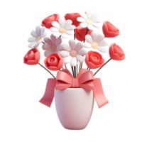 ai generado linda flor en maceta con cinta elemento, 3d diseño. adecuado para enamorado, diseño elementos y eventos png