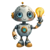 ai gegenereerd schattig robot Holding een licht lamp png