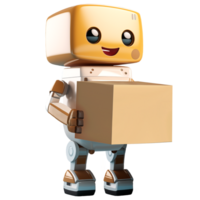 AI generated Cute robot delivering packages, 3d design. Suitable for marketplaces, websites, e-commerce, social media and design elements png