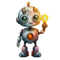 ai généré mignonne robot en portant une lumière ampoule png