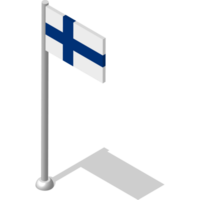 Isometric flag of FINLAND in static position on flagpole. National banner of country in static, even position. PNG image on transparent background