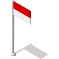 Isometric flag of Republic of Indonesia in static position on flagpole. National banner of country in static, even position. PNG image on transparent background