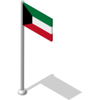 Isometric flag of KUWAIT in static position on flagpole. National banner of country in static, even position. PNG image on transparent background