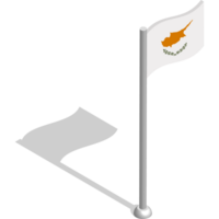 Isometric flag of CYPRUS in motion on flagpole. National banner flutters in wind. PNG image on transparent background