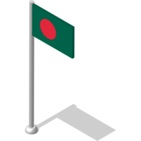 Isometric flag of Republic of BANGLADESH in static position on flagpole. National banner of country in static, even position. PNG image on transparent background