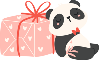 Cute Baby Panda Valentine with love gift box png