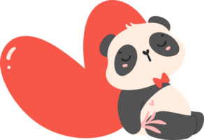 Cute Baby Panda Valentine with heart kawaii animal cartoon hand drawn png