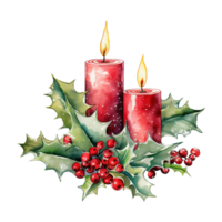 AI generated two red candles with holly leaves and red berries. AI generated image png