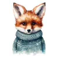 AI generated cute fox wearing a sweater. AI generated image png