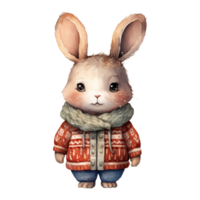 AI generated watercolor of a rabbit wearing a sweater. AI generated image png