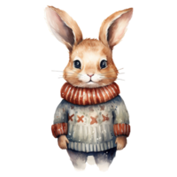 AI generated watercolor of a rabbit wearing a sweater. AI generated image png