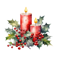 AI generated two red candles with holly leaves and red berries. AI generated image png